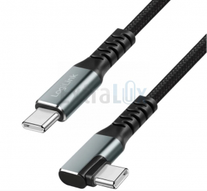 KABEL LOGILINK USB-C-USB-C 3-2 ,100W 5A/20V 10 GBPS 90 KOTNI, PLETEN OVOJ, 2M, ČRN (CU0272)