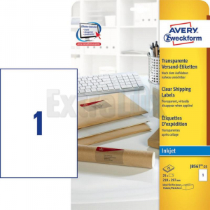ETIKETE AVERY ZWECKFORM J8567 210X297 PROZORNE INK JET 1/25