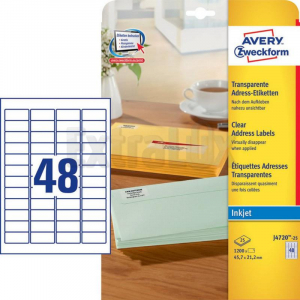 ETIKETE AVERY ZWECKFORM J4720 45,7X21,2  PROZORNE INKJET 1/25