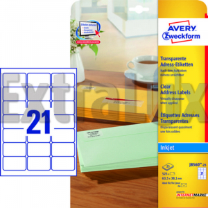 ETIKETE AVERY ZWECKFORM J8560 63,1X38,1  PROZORNE INKJET 1/25