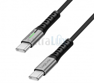 KABEL LOGILINK USB-C-USB-C 2.0 ,100W 5A/20V 480MBPS LED, 2M, ČRN (CU0424)