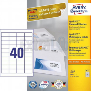 ETIKETE AVERY ZWECKFORM 3657 48,5X25,4 1/100 (40 etiket na stran)