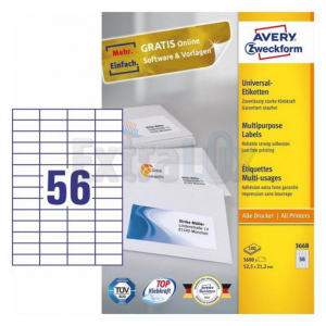 ETIKETE AVERY ZWECKFORM 3668 52,5X21,2 1/100