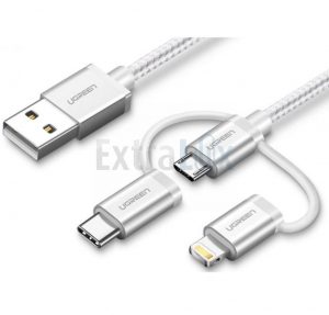 KABEL PODATKOVNI USB 2.0 NA MICRO USB +LIGHTNING+TYPE C (3V1) UGREEN PLETEN 1M
