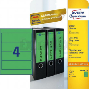 ETIKETE AVERY ZWECKFORM L4768 192X61 ZA REGISTRATORJE ZELENE 20/1