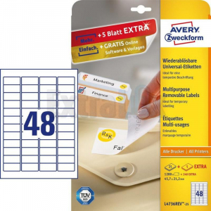 ETIKETE AVERY ZWECKFORM L4736REV-25 45,7X21,2 ODSTRANLJIVE 1/25