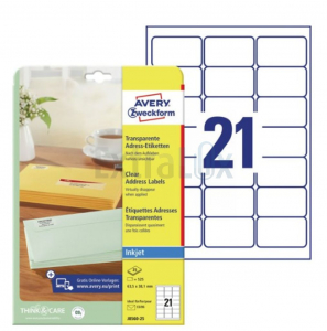 ETIKETE AVERY ZWECKFORM J8560-25 63,5X38,1 PROZORNE INK JET 1/25