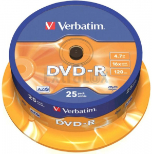 DVD-R VERBATIM 4,7GB 120MIN 16X TORTICA (43522) 1/25