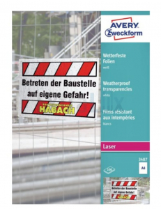 FOLIJA AVERY ZWECKFORM A4 3487 140 MIC ZA BARVNI LASER, BELA 100/1