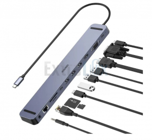 PRIKLOPNA POSTAJA CHOETECH ADAPTER HUB USB TYPE C 11IN1 100W PD SIVA (HUB-M20)