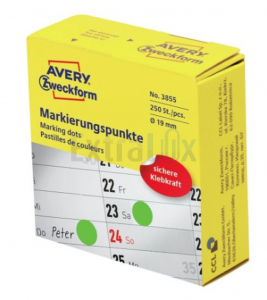 ETIKETE AVERY ZWECKFORM 3855 FI 19MM NA KOLUTU ZELENE 250/1