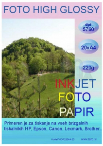 PAPIR FOTO A4 220G INK JET HIGH GLOSSY 1/20