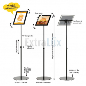 STOJALO DEKORATIVNO INFO A4 POKONČNO ALI LEŽEČE-ENA NOGA, ČRNO