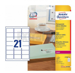ETIKETE AVERY ZWECKFORM L7560 63,5X38,1 PROZORNE LASER 1/25
