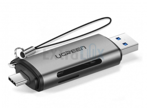 ČITALEC KARTIC UGREEN 2v1 USB 3.0/USB-C, črn