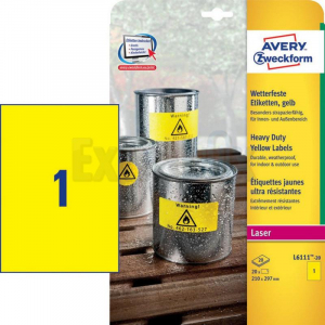 ETIKETE AVERY ZWECKFORM L6111 210X297 RUMENE POLIESTER 1/20