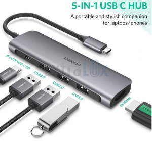 RAZDELILEC USB HUB UGREEN TYPE C NA HDMI, USB 3.0 X 3, PD POWER ADAPTER