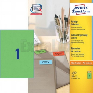 ETIKETE AVERY ZWECKFORM 3472 210X297 ZELENE 1/100