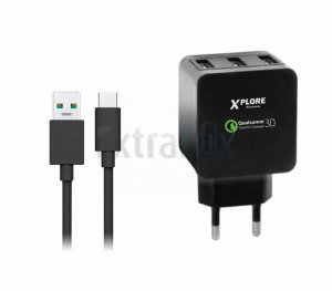 NAPAJALNIK QUICKCHARGE 3,6A TYPE-C XP287, 3 VHODI
