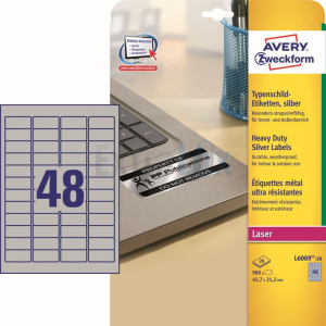 ETIKETE AVERY ZWECKFORM L6009 45,7X21,2 POLIESTER SREBRNE 1/20