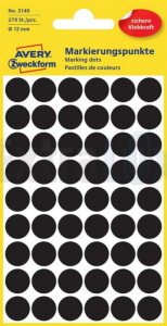 ETIKETE AVERY ZWECKFORM 3140 FI 12MM ČRNE (270 ETIKET)
