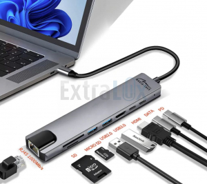 PRIKLOPNA POSTAJA MEDIA-TECH 8v1 HDMI, USB2.0, USB3.0,USB-C, RJ45, CARD READER (MT5046)