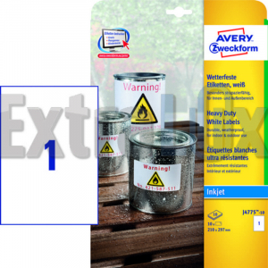 ETIKETE AVERY ZWECKFORM J4775 210X297 POLIESTER BELE 1/10