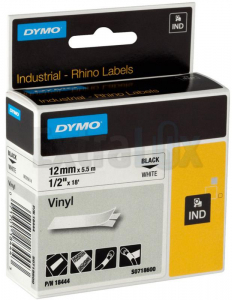 TRAK DYMO RHINO VINIL 18444 12MMX5,5M ČRNA NA BELEM ZA DYMO 4200