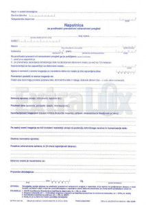 OBRAZEC 8,204 ( I.203A)  NAPOTNICA ZA PREDHODNI PREVENTIVNI ZDR. PREGLED