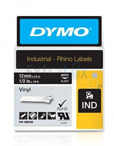 TRAK DYMO RHINO VINIL 12MMX5,5M BELA NA ČRNI