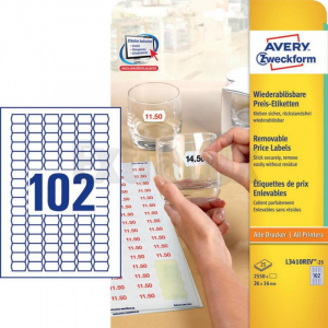 ETIKETE AVERY ZWECKFORM L3410REV 26X16 ODSTRANLJIVE 1/25