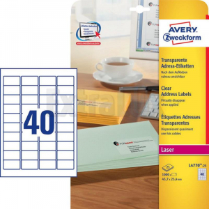 ETIKETE AVERY ZWECKFORM L4770 45,7X25,4 PROZORNE 1/25