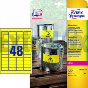 ETIKETE AVERY ZWECKFORM L6103 45,7X21,2 RUMENE POLIESTER 1/20