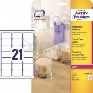 ETIKETE AVERY ZWECKFORM L7782 63,5X38,1 SVETLEČE PROZORNE LASER 1/25