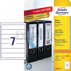 ETIKETE AVERY ZWECKFORM L4760 192X38 ZA REGISTRATORJE 1/25