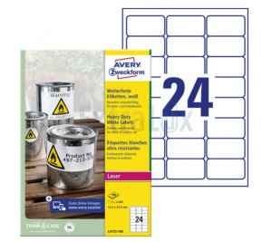 ETIKETE AVERY ZWECKFORM L4773-100 63,5X33,9 POLIESTER BELE 1/100 VODOODPORNE