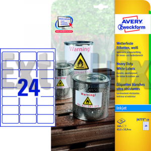 ETIKETE AVERY ZWECKFORM J4773 63,8X33,9 POLIESTER BELE 1/10