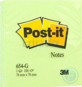 SAMOLEPILNI BLOK POST-IT 3M 654 76X76MM  NEON ZELEN 100L