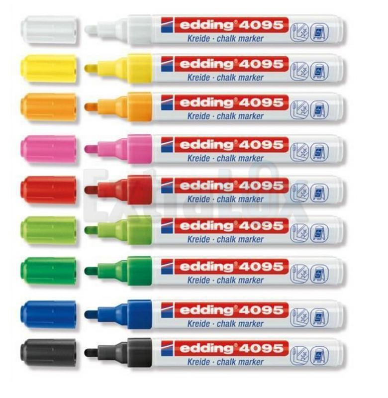 Edding 4095 Pennarelli A Gesso Kuretake - 2-3 Mm, Nero E Neon Assortito - Per Lavagne, Finestre, Vetro - Cancellabili A Umido